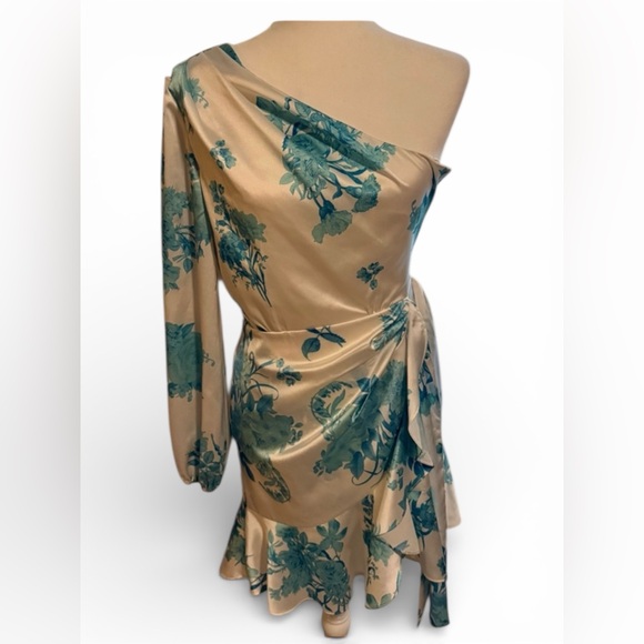 Gianni Bini One-Shoulder Dress in Cream and Teal Floral - Picture 1 of 8